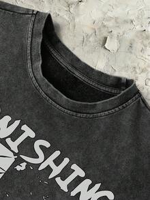 Manfinity Hypemode Camiseta sin mangas de hombre con estampado gráfico vintage y efecto lavado, vacaciones - Negro - Ver 4