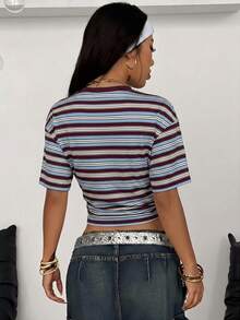SHEIN Coolane Women's Casual Striped Cropped T-Shirt, Summer - Multicolor - View 2