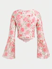 SHEIN Tween Girls' French Elegant Long Sleeve Textured Solid Color T-Shirt - Pink - View 8
