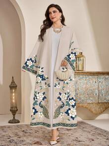 Al Najma Áo Abaya dáng rộng in hoa dành cho nữ, thích hợp mặc đi dự tiệc và dã ngoại. - trắng - Xem 5