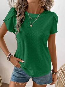 SHEIN LUNE Casual Round Neck Short-Sleeved T-Shirt Simple And Fashionable Casual Daily - Green - View 3