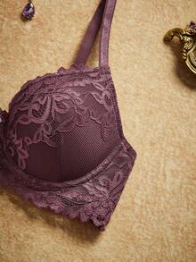 Ropa Interior De Encaje Floral Con Aros - Morado - Ver 5