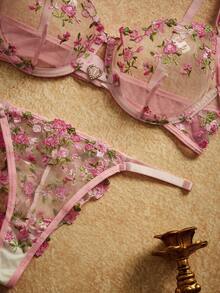 PinupPomp Set de 2 piezas de lencería sexy con decoración de bordado y rhinestones con forma de corazón para mujer - Rosa - Ver 5