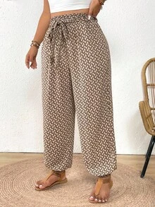SHEIN PETITE CURVE Quần ống rộng cạp chun, quần jogger, dáng suông - Nhiều màu - Xem 5
