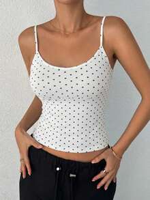 DAZY Women's Backless Camisole Summer Top Everyday White With Black Polka Dots Casual - White - View 3
