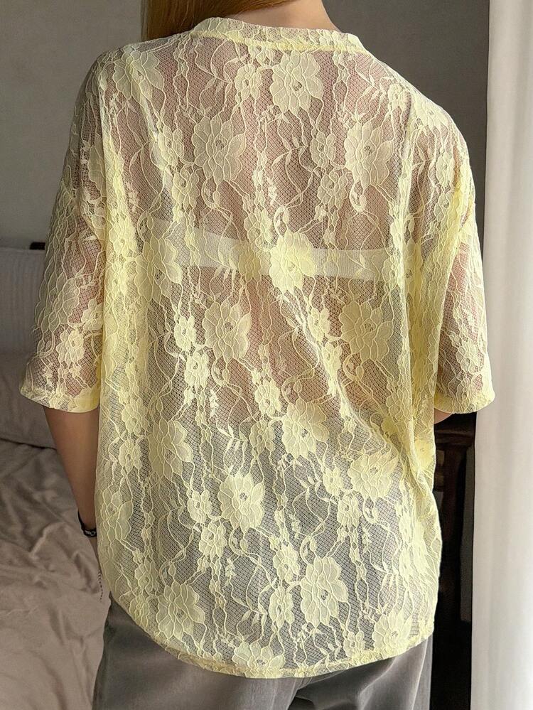 Women's Lace Patchwork Letter Print Casual Versatile Daily Wear T-Shirt