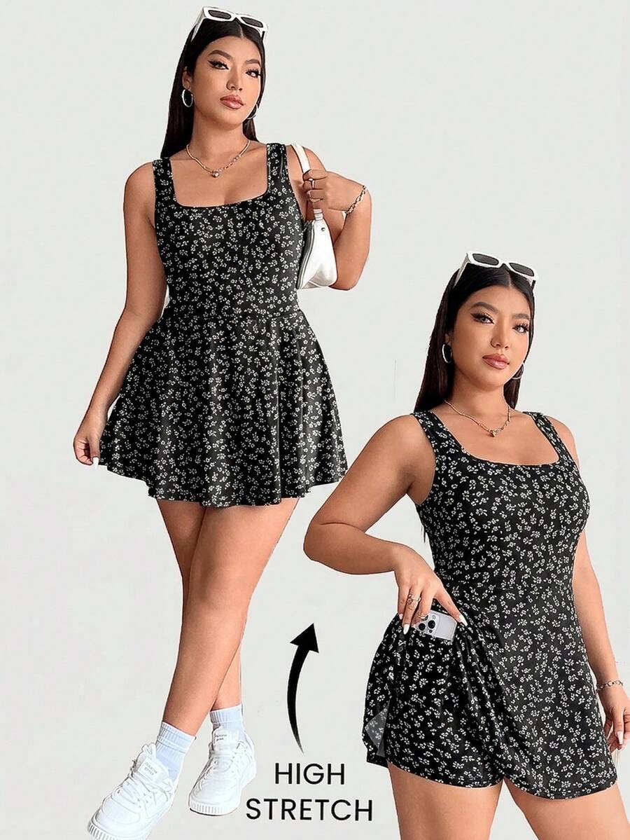 GalTyme Bộ áo liền quần họa tiết hoa nhí cỡ lớn dành cho nữ, có túi, thích hợp cho mùa hè. - Nhiều màu - Xem 1