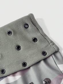 ROMWE Street Life Quần short nữ họa tiết rằn ri, viền đinh tán, phong cách đường phố Y2K. - xanh quân đội - Xem 3