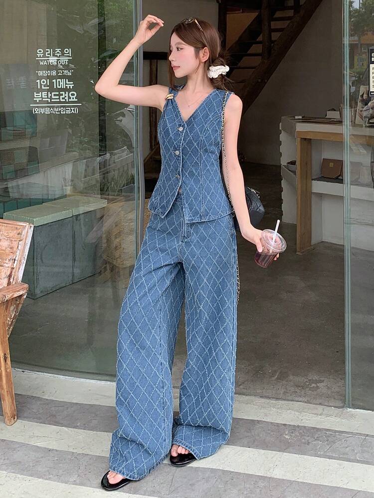 Women's Minimalist Casual Sleeveless Top And Jeans Set