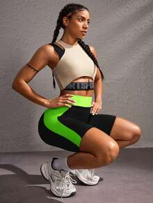 Powerista Women's Blue Color Patchwork Slim-Fit Casual Sport Shorts, For Daily Fitness & Gym, Everyday Wear Powerista Women's Blue Color Patchwork Slim-Fit Casual Sport Shorts, For Daily Fitness & Gym, Everyday Wear  Y3k  Seksi Chic  For Daily Wear Yoga Yoga Studio Tennis  Gym Indoor Outdoor Active - Black - View 9