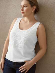 MOTF PREMIUM BLUSA CASUAL ELEGANTE DE LINO CON BORDADO PARA MUJER TALLA GRANDE, PRIMAVERA/VERANO - Beis - Ver 1