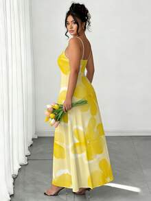 SHEIN Elenzya 大码女式休闲黄色碎花无袖连衣裙，适合夏季穿着 - 彩色 - 查看 2