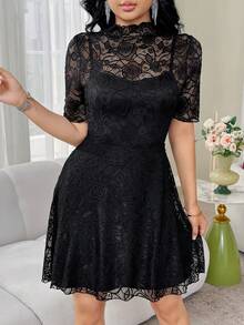 Feyla Women's Lace Collar Short Sleeve Elegant Mini Dress - Black - View 3