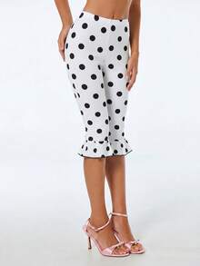 SHEIN ICON 女士撞色波点印花裤 - 黑與白 - 查看 7