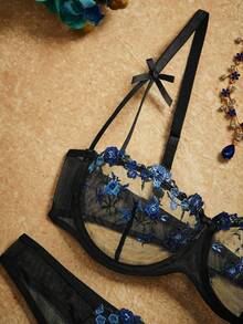 PinupPomp Set de 2 piezas de lencería romántica, linda y sexy - Azul - Ver 4