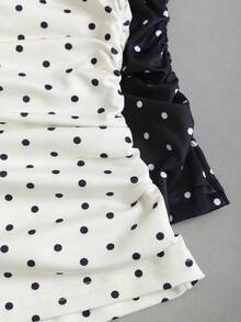 Sweetra 2pcs/Set Women's Fashionable Elegant Versatile Polka Dot Print Lace Patchwork Ruffle T-Shirt - Multicolor - View 6