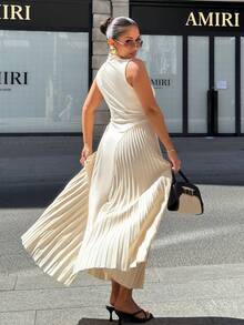 NegzBox 女士優雅百褶緊身A字裙 - 杏色 - 查看 3