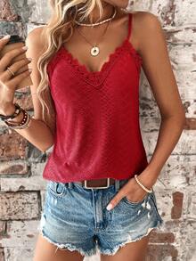 EMERY ROSE Áo hai dây đơn giản màu trơn phối ren dành cho nữ, thích hợp cho mùa hè. - Đỏ - Xem 7