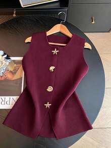 GlowEve CURVE Áo khoác cardigan cài nút hình vỏ sò thời trang tối giản đa năng dành cho nữ cỡ lớn năm 2026, hoàn hảo cho trang phục hàng ngày. - Màu Đỏ Sâu - Xem 5