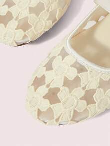 CUCCOO DOLLMOD Women's Shoes Fashion Round Toe Flower Embroidery Word With Mary Jane Flats Cute And Sweet Spring Shoes - Sakura Apricot - View 5