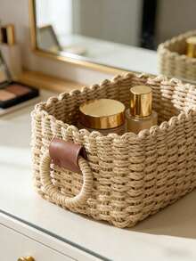 Juego de 3/2/1 cesta de almacenamiento de mimbre pequeña, cesta de almacenamiento estilo bohemio, cesta tejida, juego de cestas de almacenamiento tejidas con asa, cesta de almacenamiento de cuerda de papel, adecuada para estantes, armarios de baño, cajones, salas de estar, dormitorios, escritorios, decoración de estilo granja, 3 piezas cesta de almacenamiento cuadrada decorativa, cesta de almacenamiento estilo bohemio. - Caqui - Ver 8