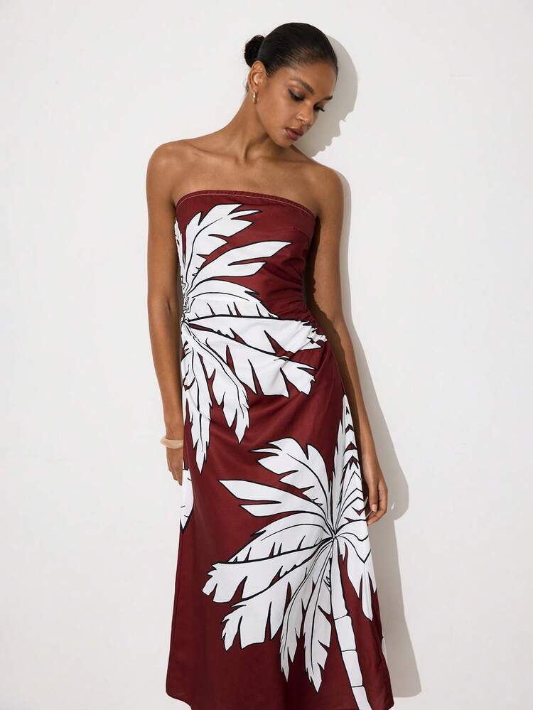 SHEIN Maija Women's Casual Leaf Print Dress,Vacation Outfits Women