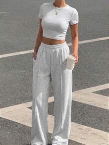 Muchica 女士粉色针织家居服两件套 - 灰色 - 查看 5