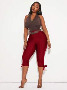 Radiana Stylish Ladies Burgundy High Rise Capri Leggings In With Elegant Bow Tie Ankles - Burgundy - View 9