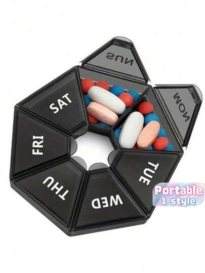 1Pc One Week 7-Point Pill Box Round, 7-Grid Carry-On Weekly Sub-Package Small Pill Box, Mini 7-Day Portable Pill Accessories Box, Decorations, Gifts,Back To School