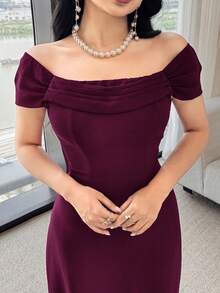 Feyla Women's Elegant Solid Color Off-Shoulder Dress, Summer - Red Violet - View 3