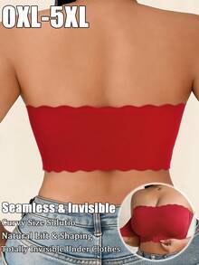 SHEIN Sujetador sin tirantes de unicolor para mujer de talla grande - Rojo - Ver 2