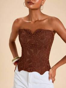 Travachic Top bandeau élégant brodé pour femmes, été - Marron - Voir 7