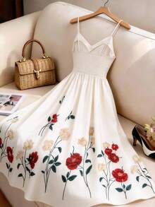 GlowEve Đầm maxi dáng chữ A cổ chữ V, áo hai dây, eo thon, thích hợp mặc hàng ngày, đi nghỉ mát, họa tiết hoa, màu mơ tươi mát, cúc ngọc trai, mẫu mới mùa hè, đầm dài ngang gối cho nữ đi nghỉ mát. - Nhiều màu - Xem 2