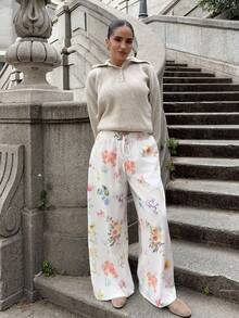 Marta Soriano Damen Elastische Taille Zugband Blume Muster Weite Bein Sommerhose, Damen Hosen, Urlaubsoutfit Frau, Westliche Kleidung Frauen, Strandoutfit für Frauen, Urlaub, Strand, Boho, Weiße Hosen, Weite Bein Hosen, Business Casual Frau, Frühling/Sommer Hosen, Blumenhosen für Frauen - Verschiedenfarbig - Übersicht 6