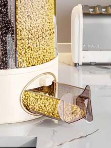 1 pieza Cubo de almacenamiento de granos y cereales con rotación de 360°, con función a prueba de insectos y humedad, y diseño sellado para uso doméstico - Gris Claro - Ver 3