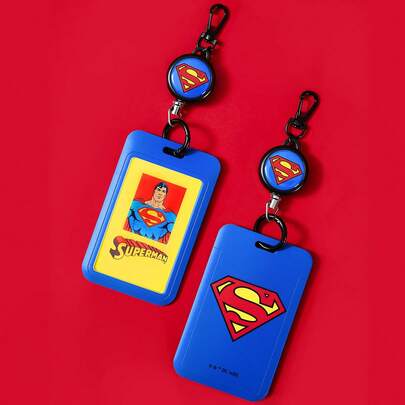 SUPERMAN X SHEIN 1 chiếc ví đựng thẻ in logo hoạt hình có khóa rút, dạng bao đựng thẻ, ví đựng thẻ ID, thích hợp cho trường học, đi làm, văn phòng, dành cho nam, nữ và học sinh, đựng được 2 thẻ, Justice League