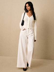 Poéselle Women's Solid Color Long Sleeve Single-Breasted Knit Cardigan, Autumn/ Date White Elegant French Style - Apricot - View 6