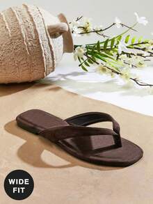 SHUZIA Sandal đế bằng dáng rộng thoải mái dành cho nữ. - Cà phê nâu - Xem 5