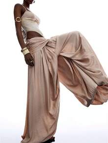 LYSMO Quần Harem xếp ly dáng rộng thời trang thường ngày dành cho nữ - Màu Khaki - Xem 7