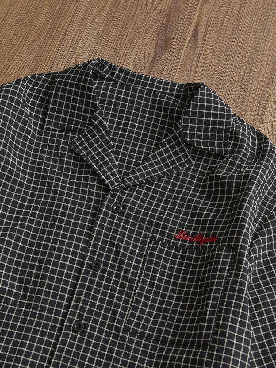 SWAVVY Men's Versatile Casual Embroidered Single-Breasted Plaid Patchwork Solid Color Long Sleeve Shirt - Multicolor - View 1