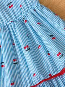 SHEIN Genkimix Kids Gaun Anak Perempuan Motif Bunga Gaya Pedesaan, Elegan dan Imut, Cocok untuk Musim Semi dan Musim Panas - Baby Blue - View 5