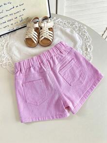 SHEIN Young Girls' Asymmetrical Design Denim Shorts - Pink - View 2