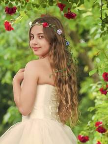 Lifelike 9 Flower Vine Wreath Hair Hoop Fresh Forest Style Green Leaf Headband Photoshoot Prop Stage Performance Costume Accessory Friendly Soft Flexible Fit - multicolor - View 4