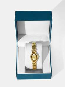 MOTF PREMIUM JAM TANGAN WANITA DENGAN MANIK-MANIK EMAS, KUKU, DAN STRIP BAJA OVAL, QUARTZ - Emas - View 7
