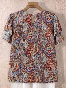 SHEIN LUNE CURVE Áo kiểu nữ cỡ lớn, màu trơn, cổ tròn, tay hai lớp, ngắn, kiểu dáng thường ngày, xếp ly, thời trang, đa năng, thích hợp cho kỳ nghỉ hè. - Nhiều màu - Xem 2