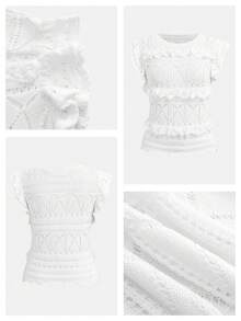 Maija Blusa de punto casual con cuello en V, sin mangas, con acabado de ganchillo abierto - Blanco - Ver 5