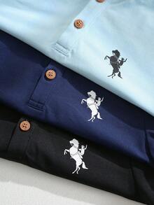 SHEIN 3件装 男童骑士印花 休闲百搭 日常穿着 短袖 Polo 衫 - 彩色 - 查看 4