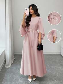 SHEIN Raffinéa Đầm nữ thanh lịch, tinh tế, phù hợp cho công sở và thường ngày, tay cánh dơi, eo thon, màu kaki, mùa xuân/hè. - Hồng - Xem 8