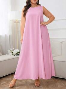 Al Najma Vestido de verano de unicolor con cuello redondo y sin mangas, estilo árabe, talla grande para mujer - Multicolor - Ver 5