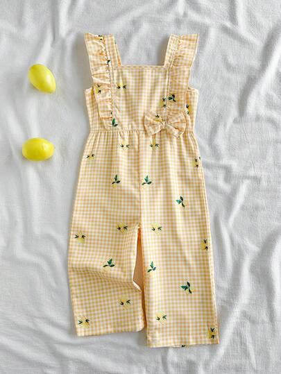 SHEIN Vintaside Kids Bộ áo liền quần in kỹ thuật số đơn giản, thời trang cho bé gái, thích hợp cho các hoạt động ngoài trời, thư giãn, tụ họp bạn bè, dạo chơi công viên, nghỉ mát biển, mùa xuân và mùa hè.